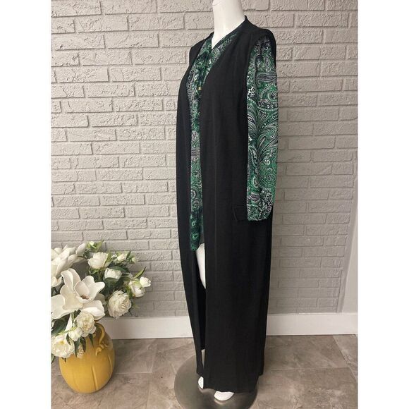 Pink Clove Women Black Long Open Front Crepe Cardigan / Vest Size S NWT - Picture 3 of 8